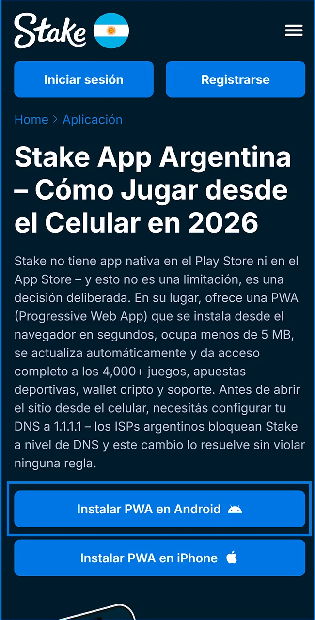Abra el sitio web de Stake en su navegador ahora.
