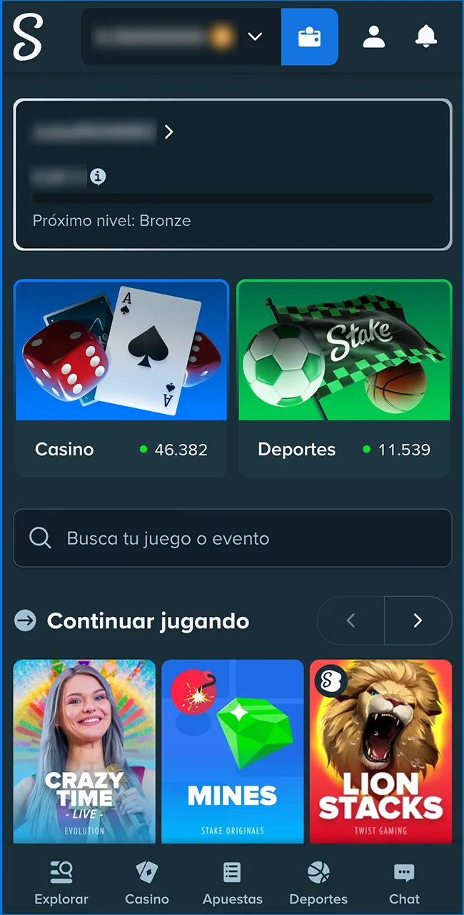 Espere la carga del sitio de Stake en su celular hoy.