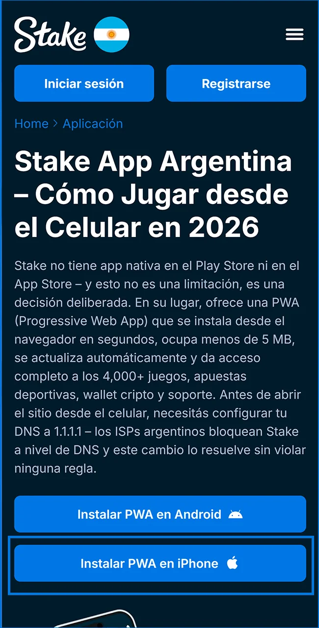 Abra el sitio web de Stake en Safari ahora.