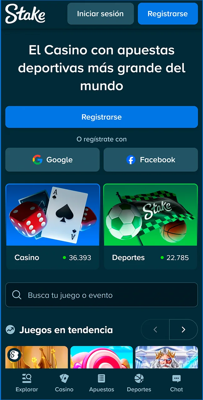 Navegue por la interfaz principal de Stake Argentina ahora.