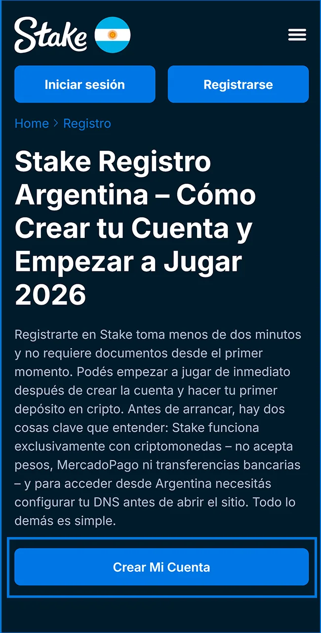 Acceda a la plataforma de Stake ahora.