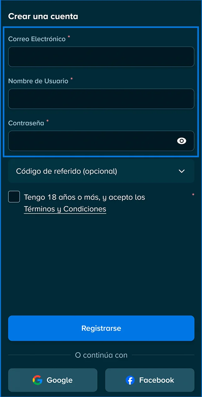 Complete el formulario de registro en Stake ahora.